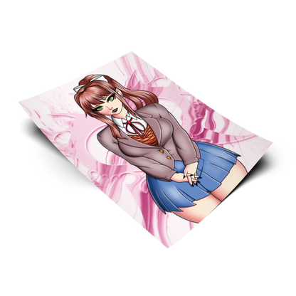 Monika anime art print shown on a plain background. 11x17 Doki Doki Literature Club inspired poster of Monika in her school uniform.