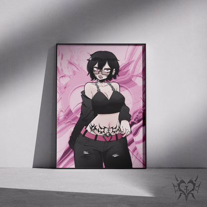 Noushi art print in a black frame mockup leaning against a gray wall