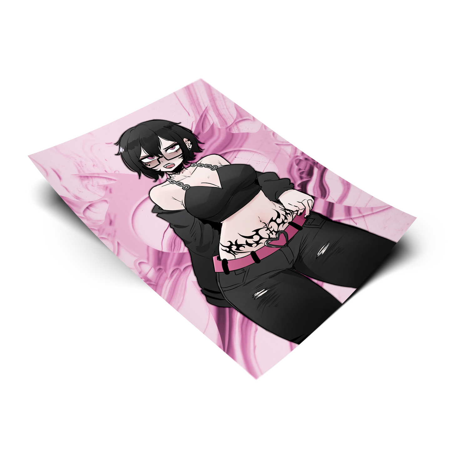 Noushi art print tilted at an angle on a transparent background