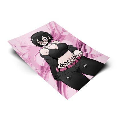 Noushi art print tilted at an angle on a transparent background