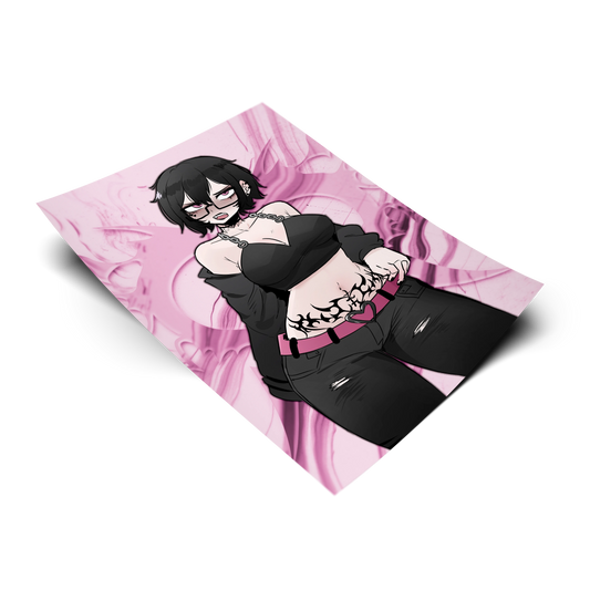 Noushi art print tilted at an angle on a transparent background