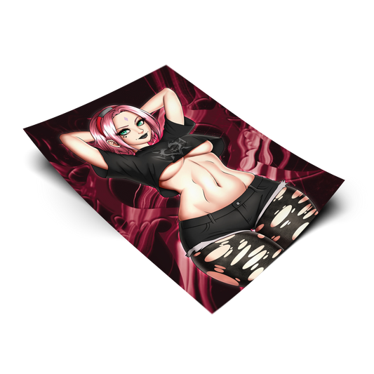 Goth Sakura Haruno art print tilted at an angle on a transparent background