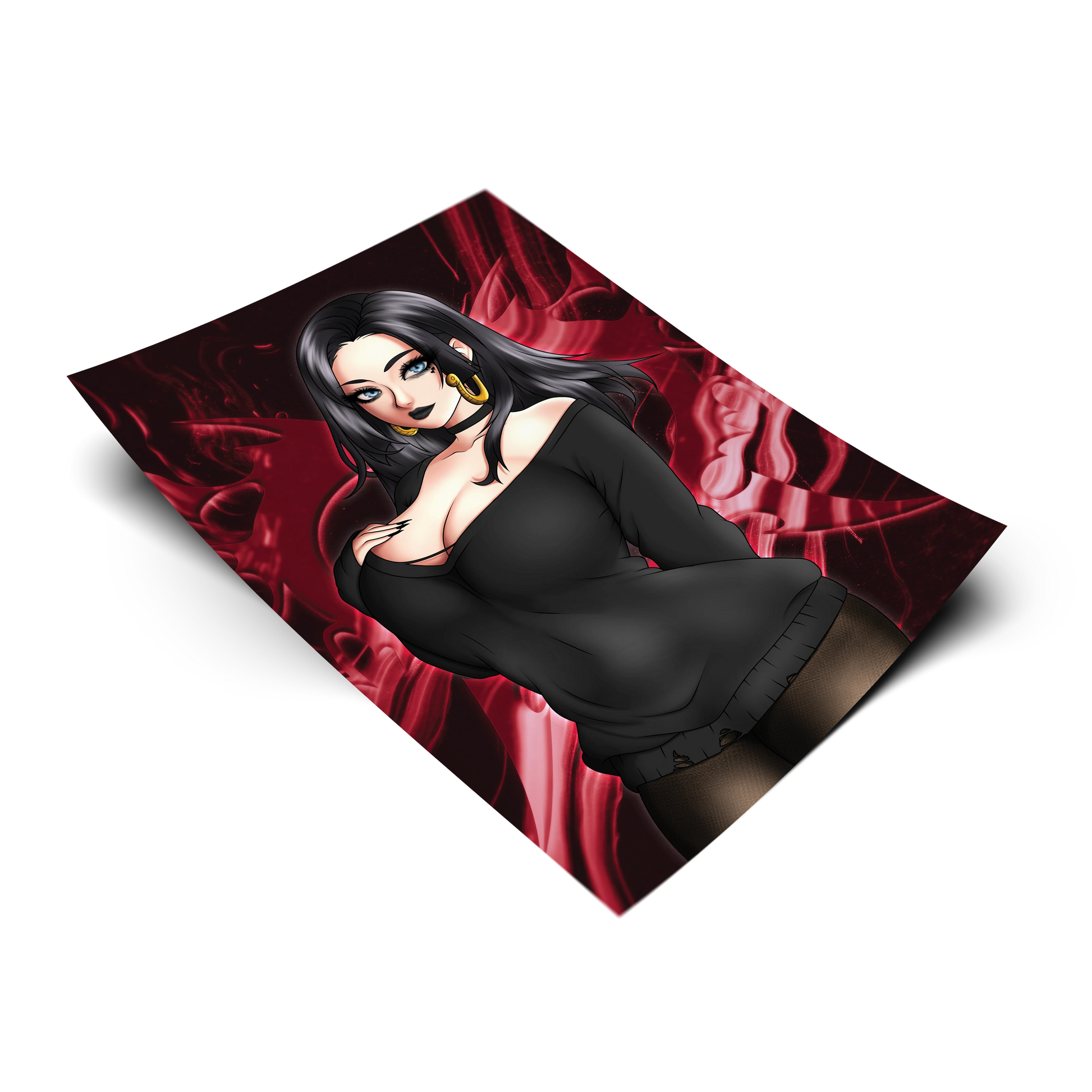 Goth Boa Hancock art print tilted at an angle on a transparent background
