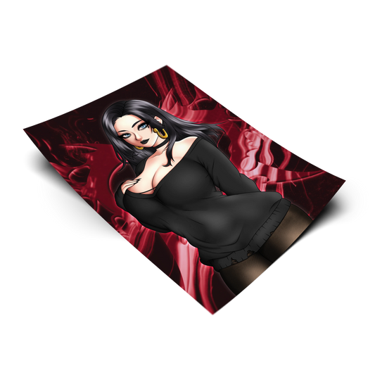 Goth Boa Hancock art print tilted at an angle on a transparent background