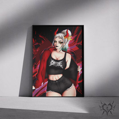 Goth Yamato art print in a black frame mockup leaning against a gray wall