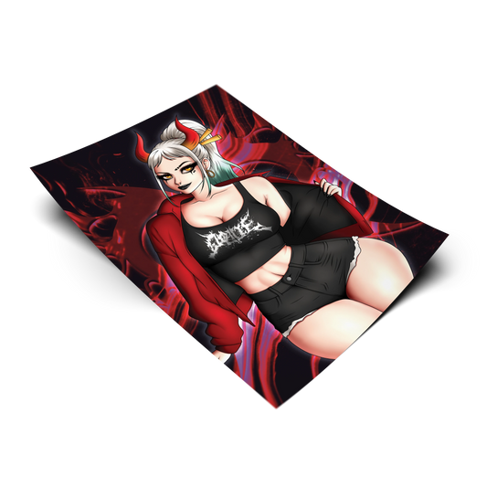 Goth Yamato art print tilted at an angle on a transparent background