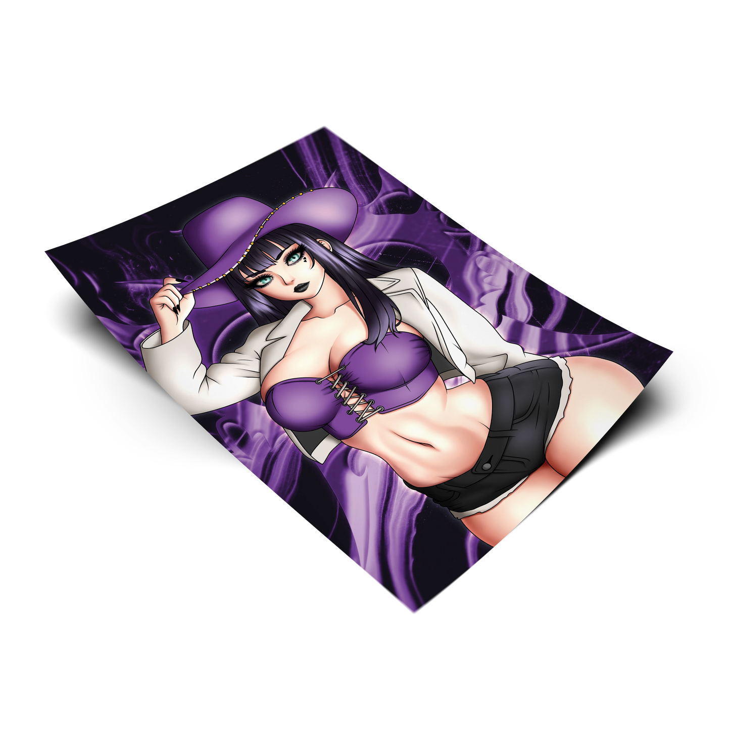 Nico Robin art print tilted at an angle on a transparent background