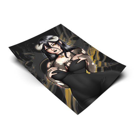 Goth Albedo art print tilted at an angle on a transparent background