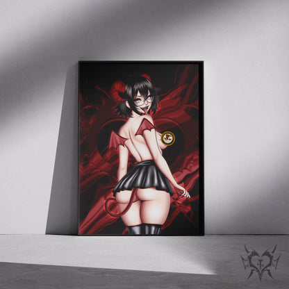 Framed Succubus Noushi print leaning against a wall for size reference