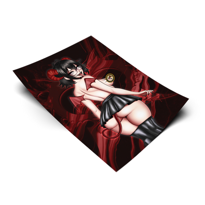 Succubus Noushi art print of a devil-themed anime pin-up with red wings and tail