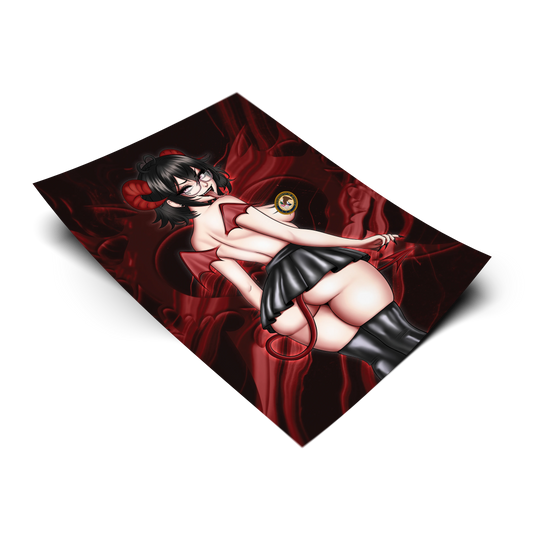 Succubus Noushi art print of a devil-themed anime pin-up with red wings and tail