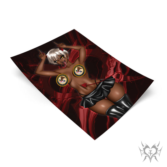 Succubus Chihime art print with dark red background and Always Sick logo